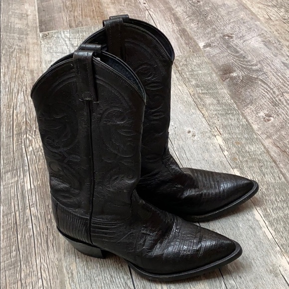 Tony Lama Black Lizard Boots 8 B - Picture 1 of 12